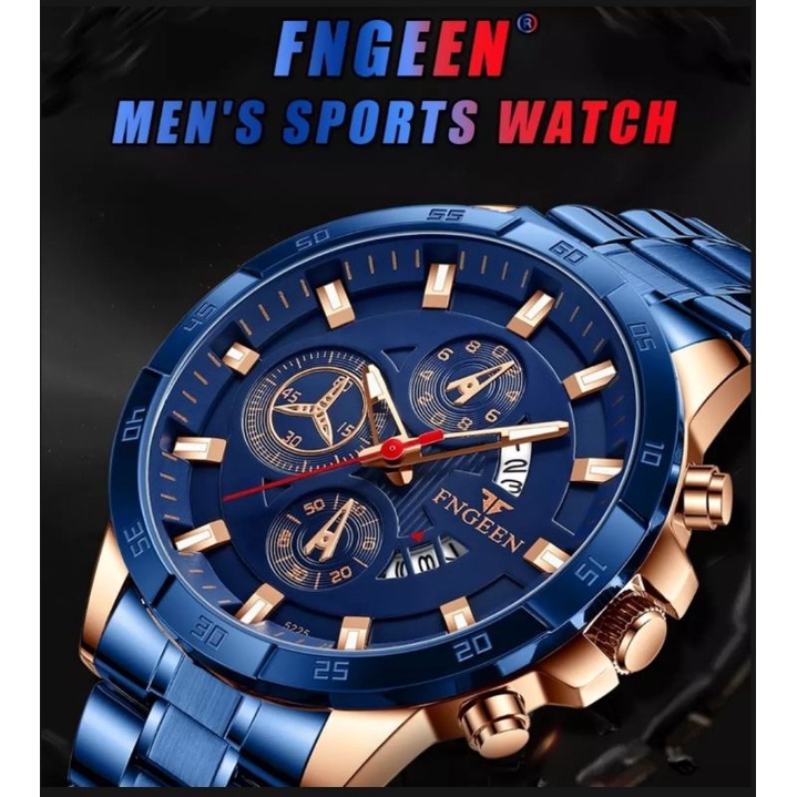 FNGEEN jam tangan pria kulit jam tangan Quartz tahan air fashion pria aksesoris pria