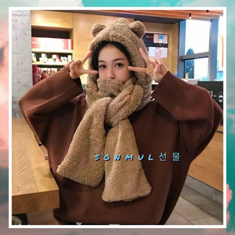 IMPORT WINTER WOOL HAT SCARF FOR WOMAN KIDS THICK JENNIE TOPI SYAL TEBAL BULU WOL BULU DOMBA MUSIM DINGIN