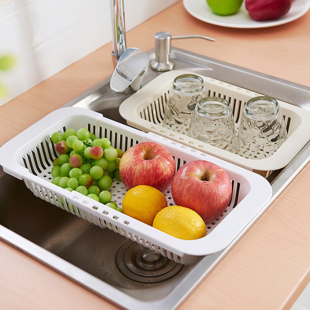 Rak Pengering Cuci Piring Retractable Kitchen Organizer Drain Basket - Gray