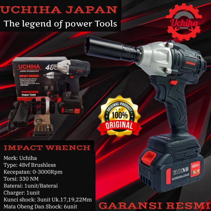 Impact Wrench Mesin Bor Pembuka Baut UCHIHA Baterai Cordless 48vf
