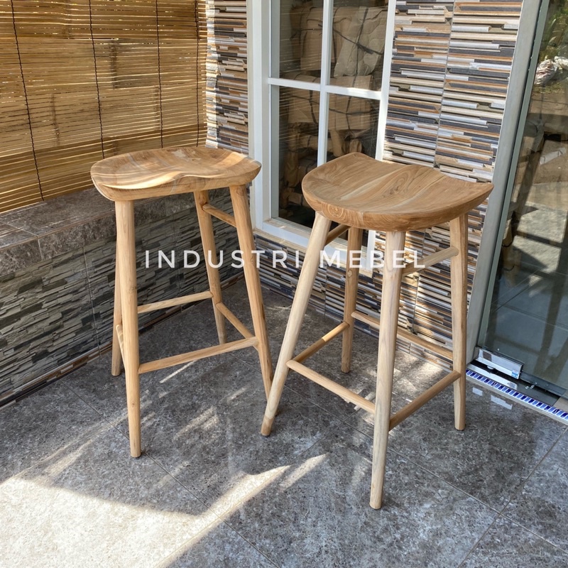 Kursi Bar Cafe Jati Retro Scandinavian - Kursi Makan Bar Restoran Minimalis Model Unik