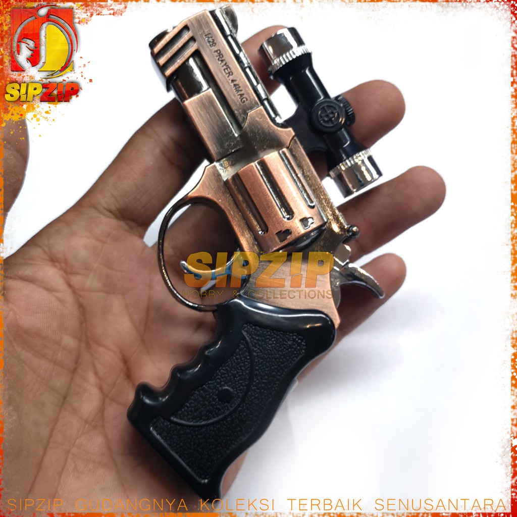 KOREK API GAS MINIATUR PISTOL FULL BESI METAL LAMPU LASER