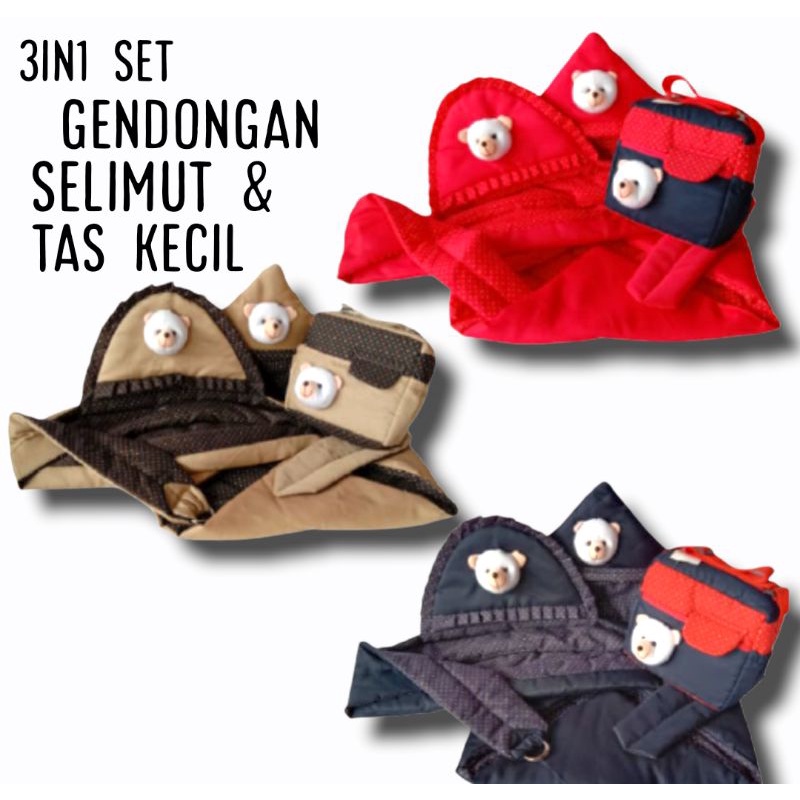 set 3in1 tas,selimut&amp; gendongan topi renda