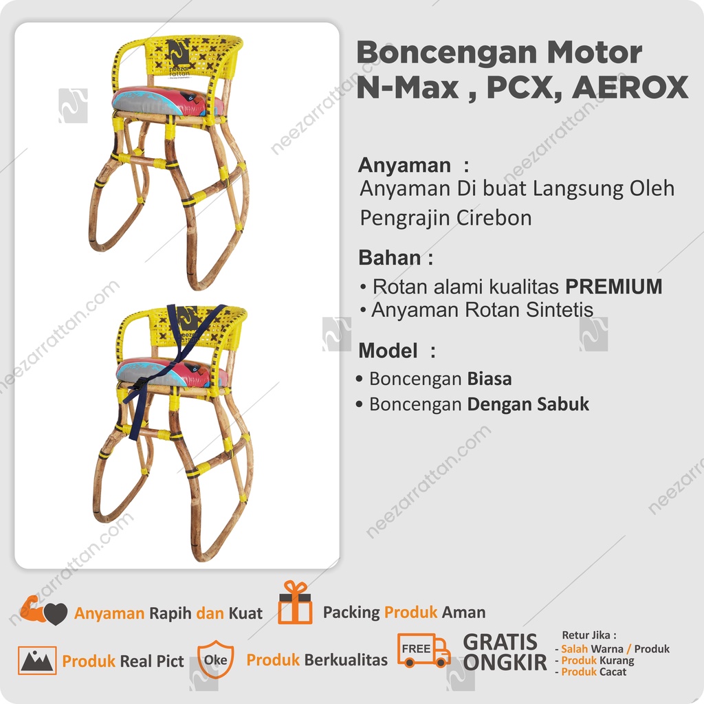 Jok Kursi rotan Bonceng Boncengan Anak Rotan Motor Matic N-Max, Aerox,PCX