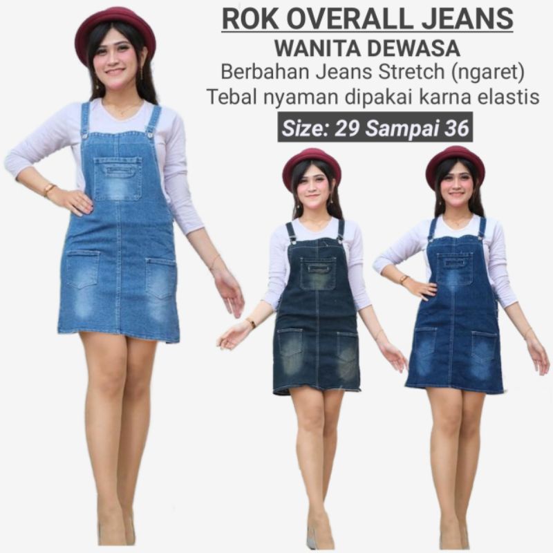 Overall Jeans Wanita Rok Pendek Bahan Jins Stretch Karet Baju Kodok Cewek Remaja Kekinian Murah | Ba