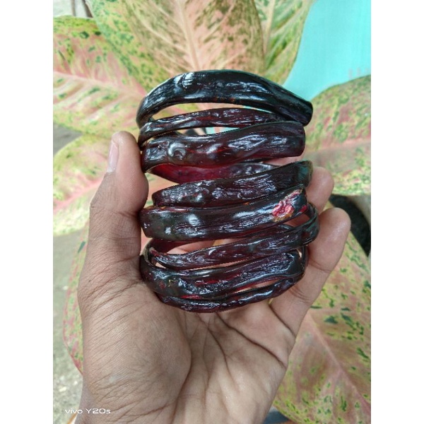 GELANG AKAR BAHAR MERAH BODY HITAM ASLI, TEMBUS CAHAYA