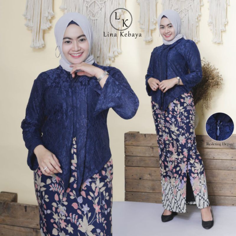 SETELAN KEBAYA FLOY BRUKAT POLOS / KEBAYA KUTUBARU FLOY / KEBAYA WISUDA / KEBAYA PESTA