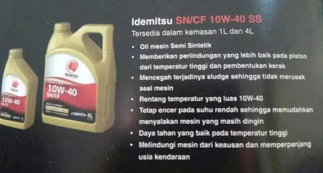 Oli Mobil Idemitsu SN CF 10W40 10W-40 10-40 10/40 10W/40 Kemasan 1 Liter