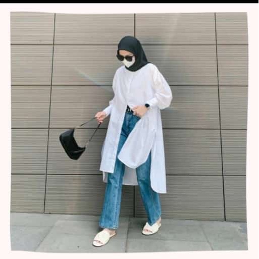 Atasan tunik wanita HANLEY LONG SHIRT Kemeja tunik polos lengan panjang, Long outer wanita, Pakaian wanita lengan balon busui friendly, Atasan wanita panjang model oversize terbaru