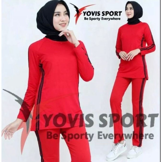 TERBARU  Setelan Kekinian Viral / Baju Senam Setelan Olahraga Wanita Muslimah List Polos Yuvis Sport