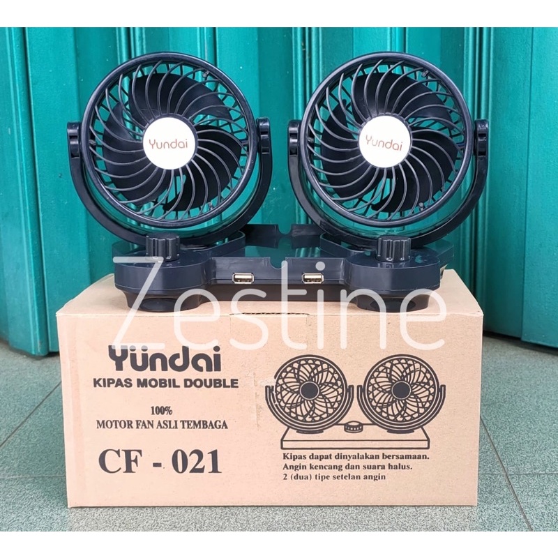 Kipas Mobil / Car Fan Portable 12-24 Volt Double USB Yundai 021 / Viper