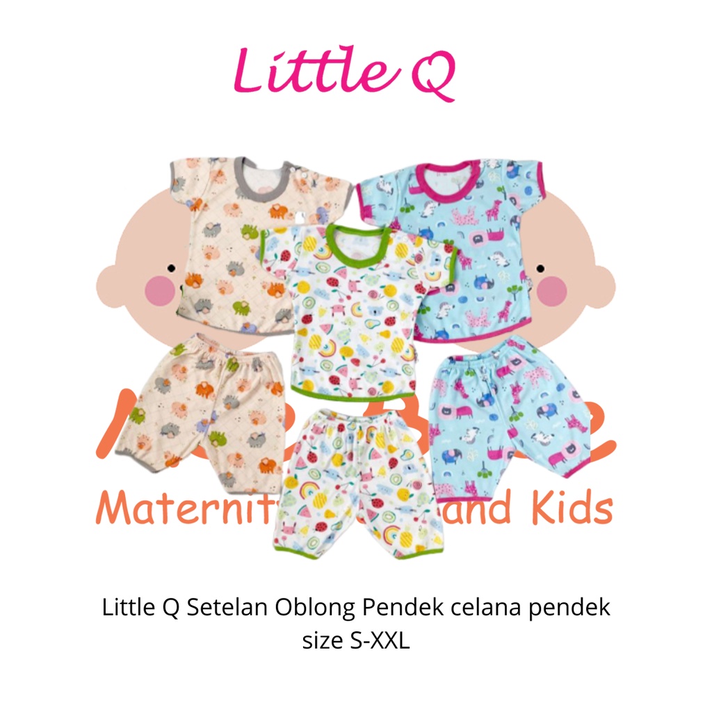 [Size XL-XXL] Little Q Setelan Motif Oblong Pendek Celana Pendek Isi 3 Pcs