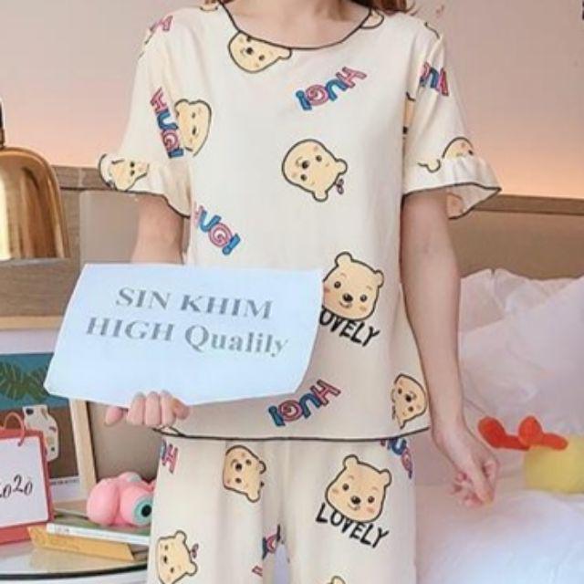 Baju tidur Wanita Import Bahan Kaos Spandex Tebal Aneka Motif All Size L Short Pants-Lovely