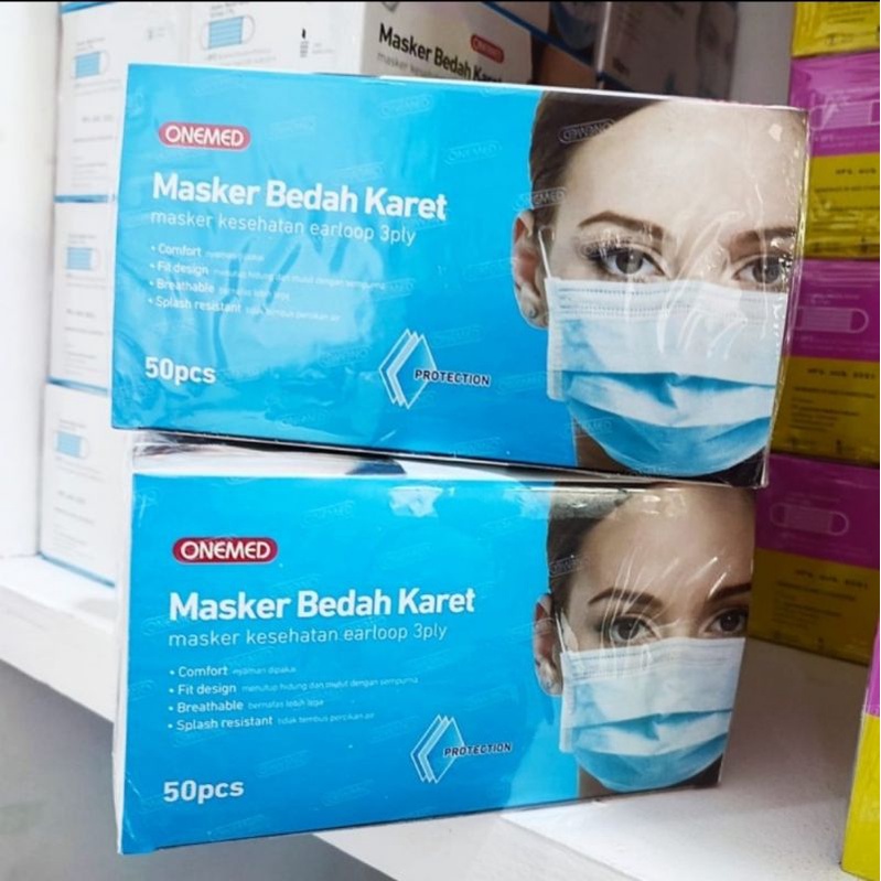 Onemed masker medis masker karet earloop onemed 3 ply isi 50pcs per box