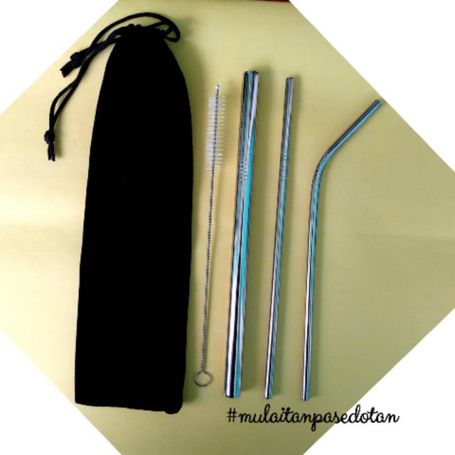 (Set 5 pcs) Sedotan Stainless steel Murah besi straw