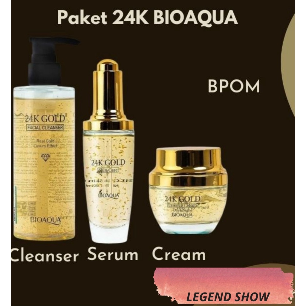 Jual (BPOM)PAKET BIOAQUA 24K SERIES SERUM,CREAM DAN CLEANSER SKIN CARE ...