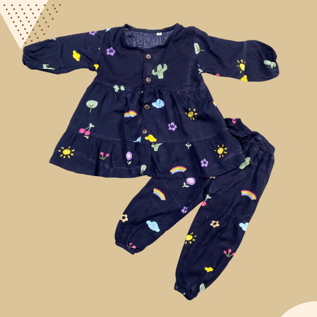 1-4TH SETELAN ANAK FREYA ONE SET ANAK RAYON  BY MYBEE-Navy cactus