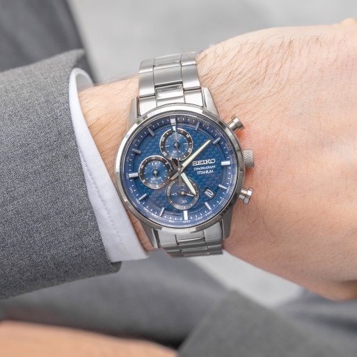 SEIKO CHRONOGRAPH SSB387P1  SSB387 TITANIUM DIAL BLUE PRIA ORIGINAL