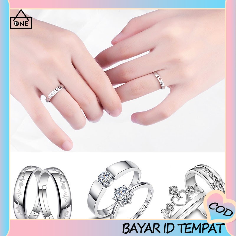 COD❤925 Silver Cincin Pasangan Berlian Mode Wanita Perhiasan Cincin Couple Rings US 4 5 8 9 A one