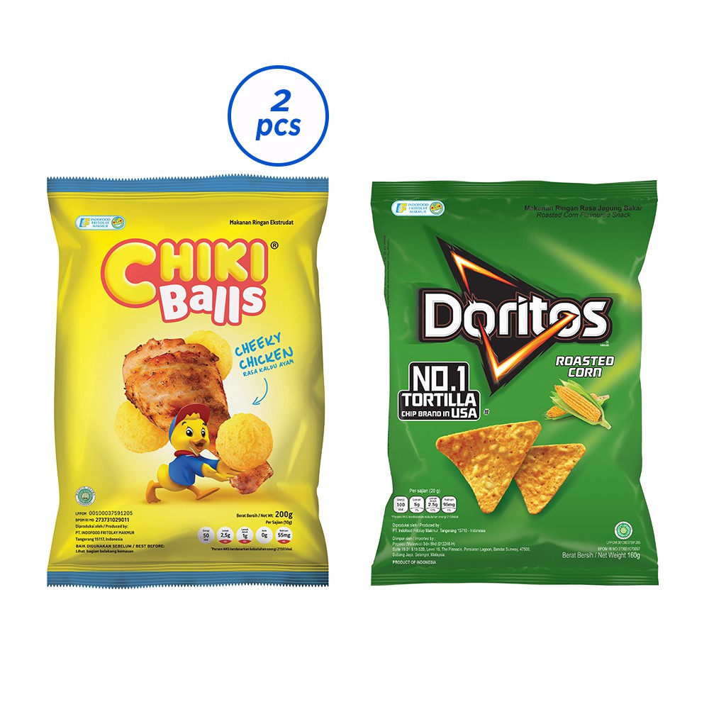 

Chiki Ball Ayam 200 Gr [2 pcs]+Doritos Roasted Corn 160 Gr [1 pcs]