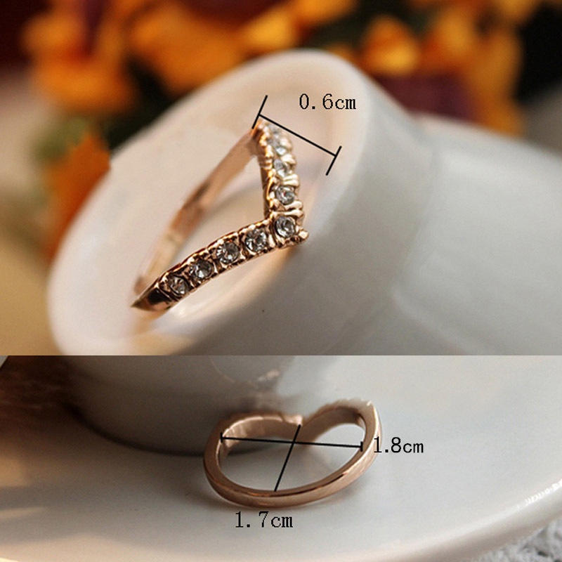 Cincin Model Terbuka Bentuk V Hias Zircon Gaya Korea / Romantis / Elegan Adjustable Untuk Wanita