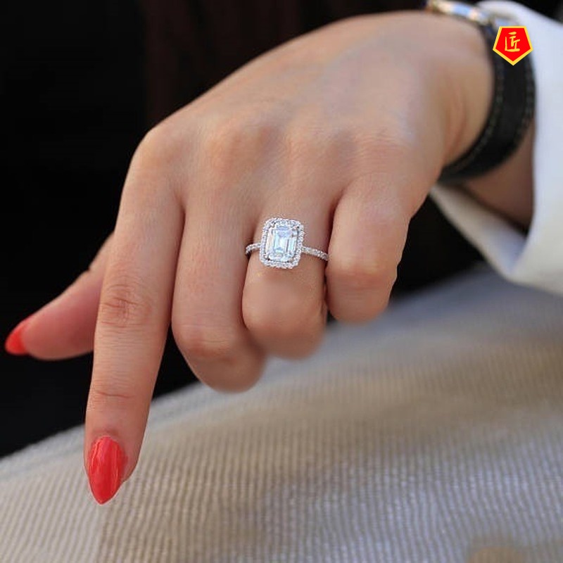 [Ready Stock]3.5 Karat Square Moissanite Ring Fashion Luxury