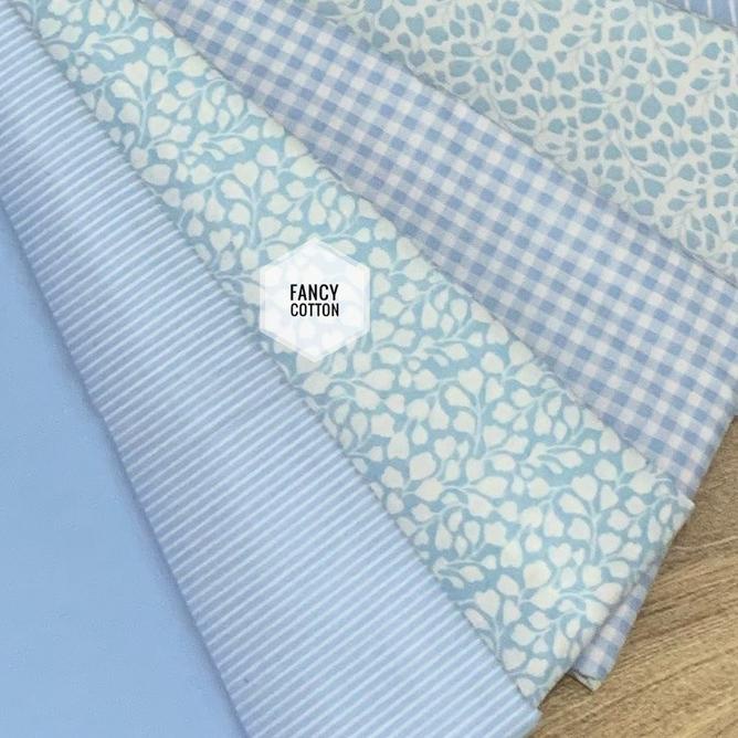 ♬ kain katun jepang motif serian bunga cantik biru muda D1112 ✵
