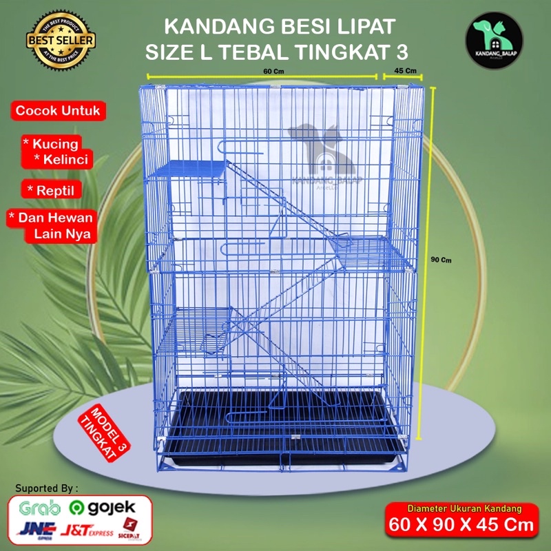 KANDANG KUCING BESI LIPAT 3 TINGKAT SIZE L-3