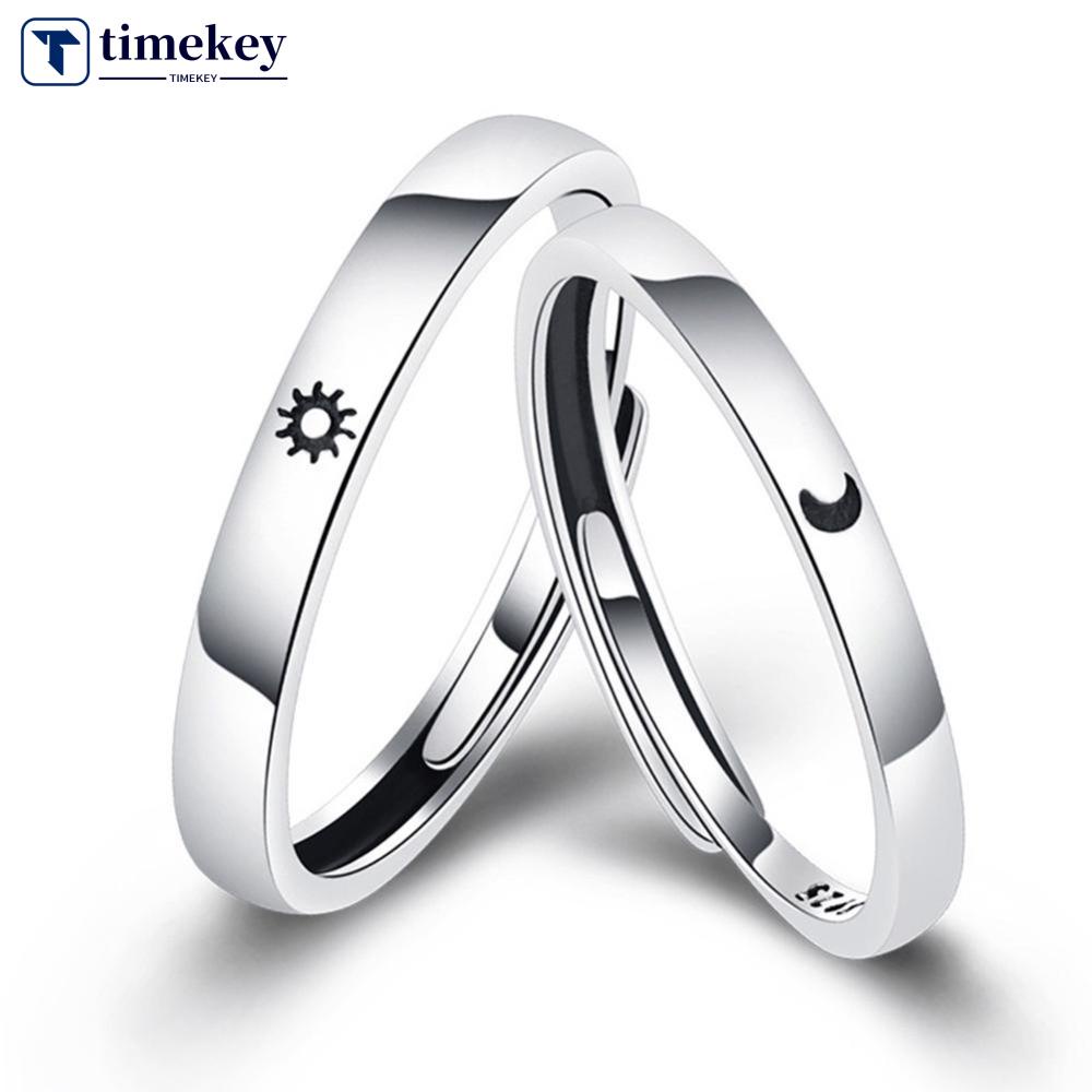 Timekey Cincin Pasangan Desain Bulanmatahari Gaya Simple Kreatif Adjustable Untuk Priawanita A7K9