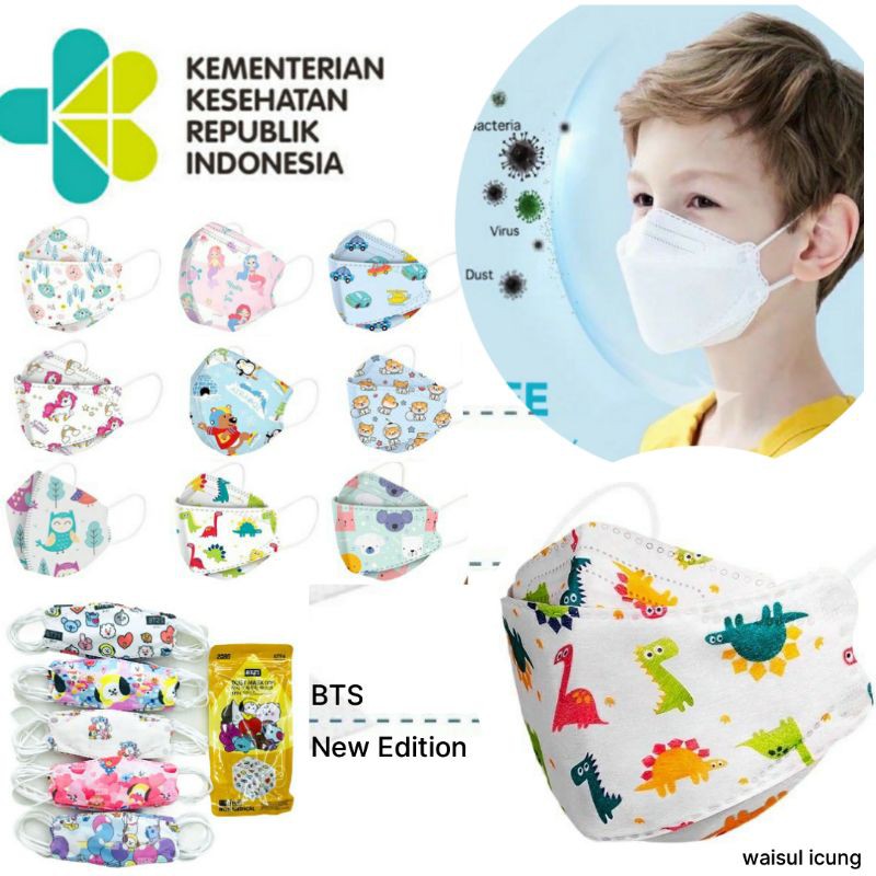 Masker KF94 Khusus Anak 4 layers Ply Artis Warna Karakter medis