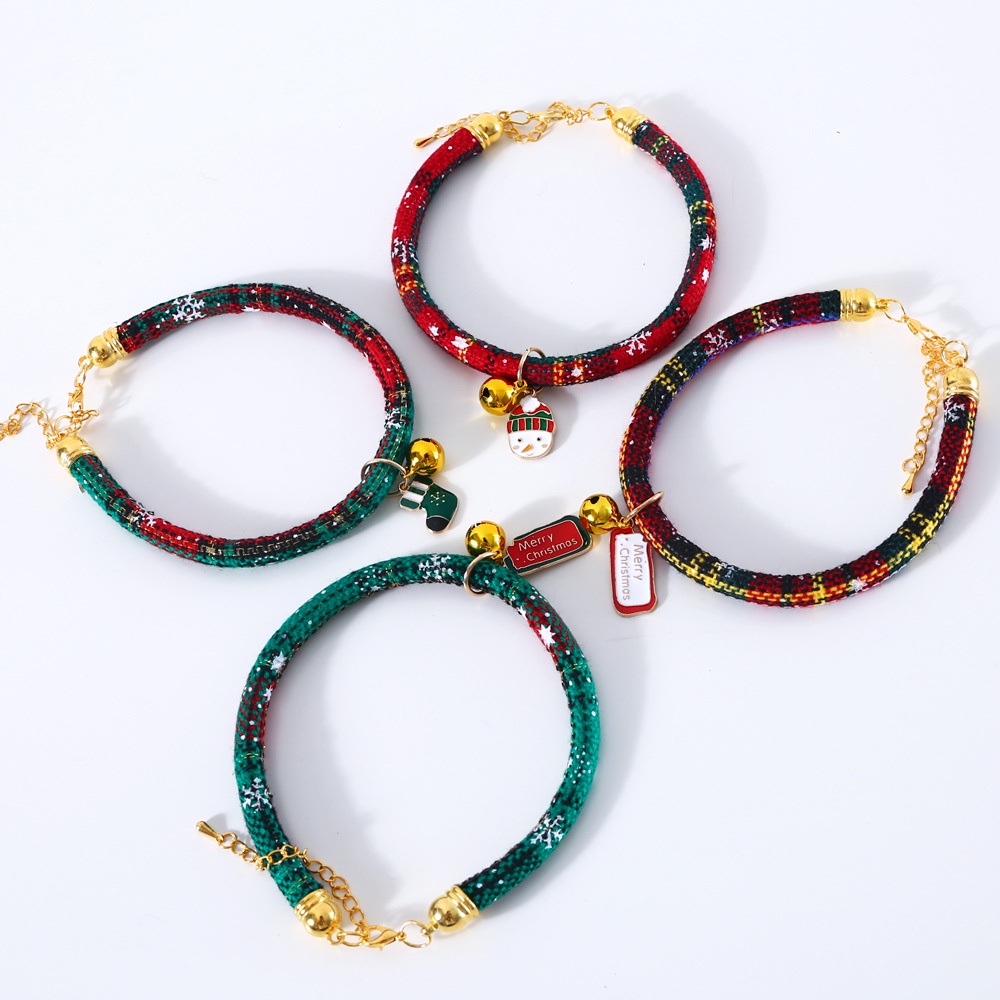 Kalung Hewan Peliharaan Motif Print Natal Bahan Nilon Dengan Lonceng