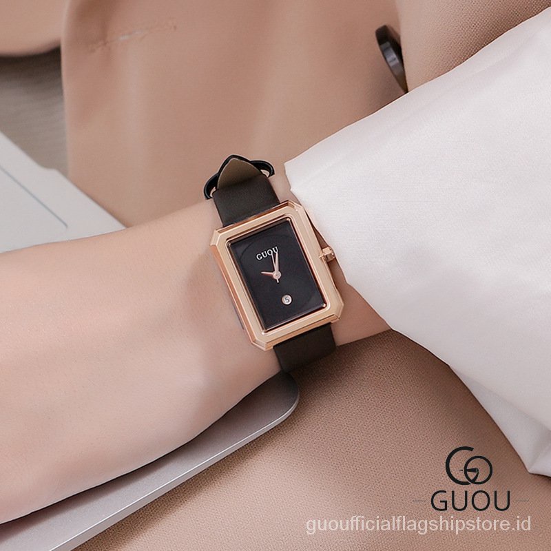 【100% Ori】GUOU Wanita Berjaga-jaga Kuarsa Watch Tahan Air Square Watch Fashion Trendi Baru Leather Belt Sederha