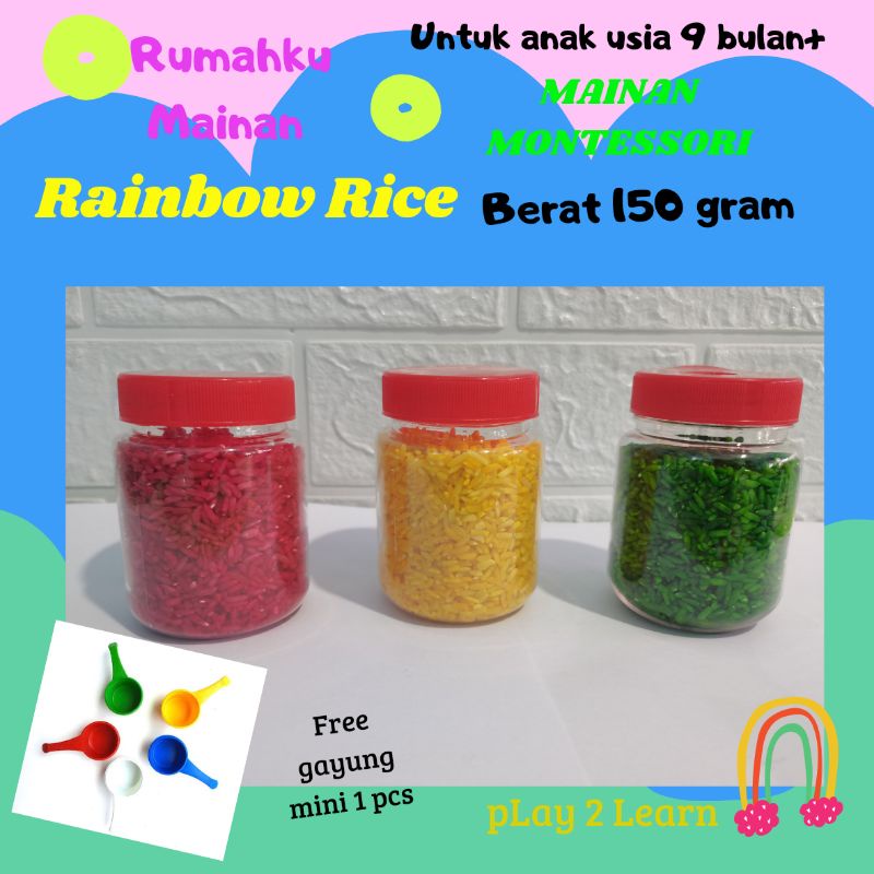 Mainan anak Montessori Sensory Beras warna warni / rainbow rice / rainbow pasta