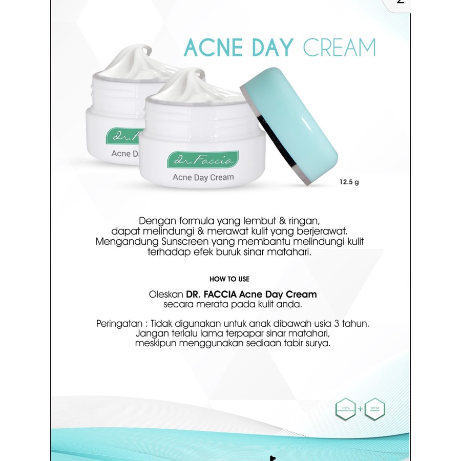 Dr faccia Acne day cream Sunscreen krim siang jerawat