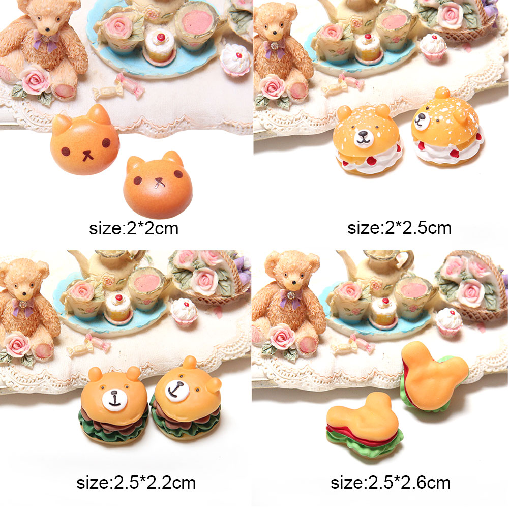 (Tk) Miniatur Burger Bear Bahan Resin Dengan Pita Untuk Dekorasi Rumah Boneka Diy