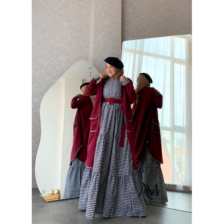 REFIOLLA SET BLAZER, AMBIGU By IRWINOV GAMIS DRESS Busana Muslim Inner Tanpa Lengan Outer Belt Katun