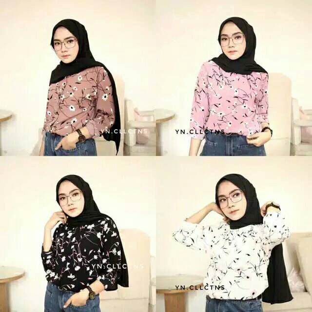 SS SUNNY MONALISA/ SUNFLOWER/ KEMEJA WANITA MOTIF BUNGA ASLI