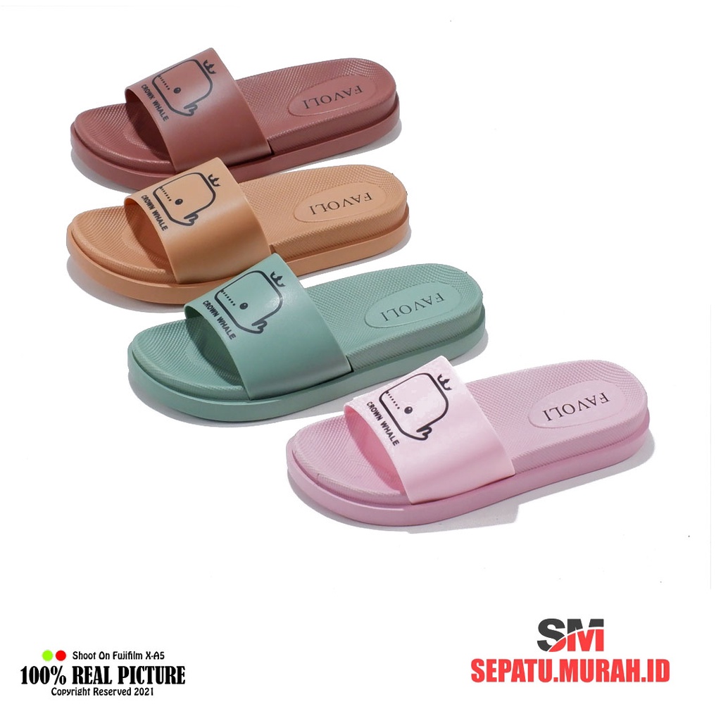 Sandal selop karet jely wanita import korea original sendal slop jelly cewek perempuan dewasa model flat slip on mules tebel 3cm model baru anti air VL 182 1B promo murah bisa cod 36_40