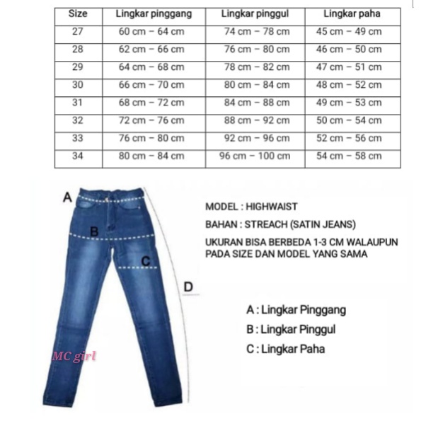 [ Size 31-34 ] MC girl - High Waist Jumbo / Celana Jeans Pinggang Tinggi Kaki Pensil / Highwaist Jeans / Haiwes Pants / HW Jeans Polos / Celana Panjang Skinny
