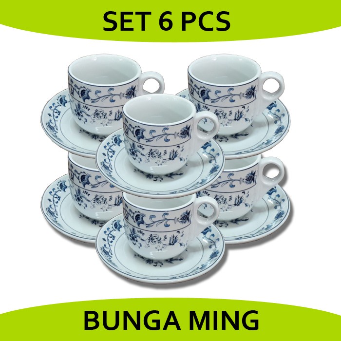 1 SET 6 PCS Cangkir Kopitiam/Cangkir Bunga Ming / Cangkir Teh /  Cangkir Gagang /  Cangkir Motif - G
