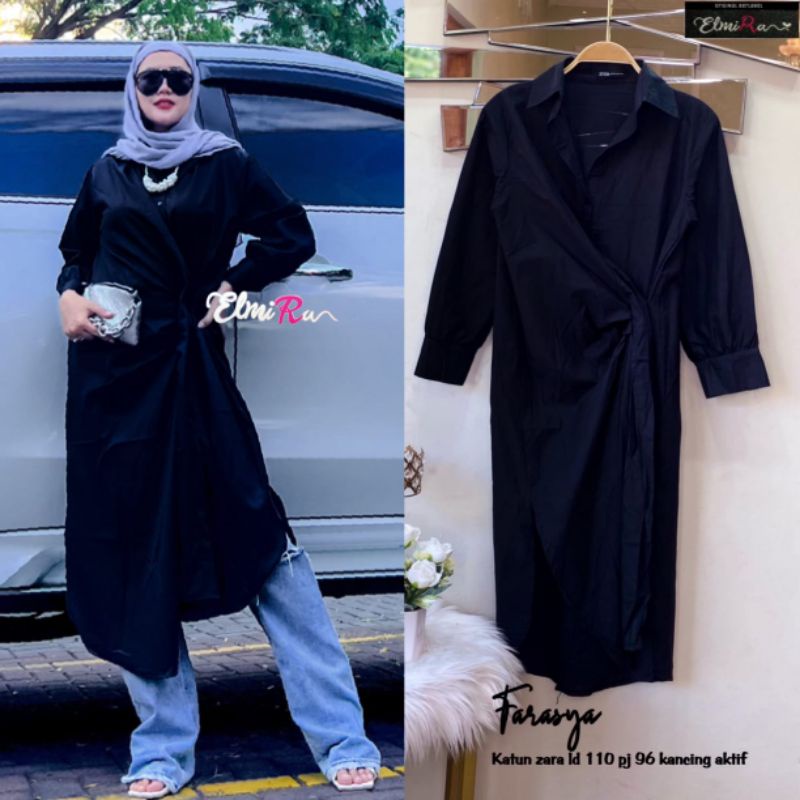 FARASYA TUNIK BY ELMIRA / TUNIK WANITA MUSLIMAH / Hitam polos kekinian