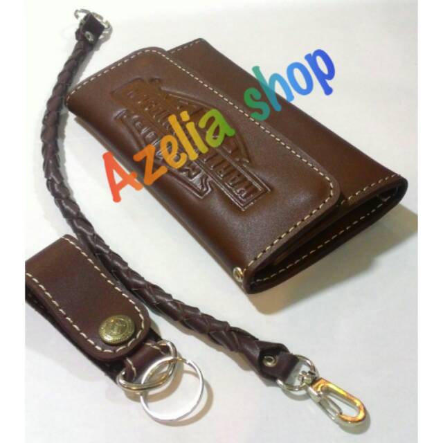 Dompet panjang pria kulit asli logo harley davidson