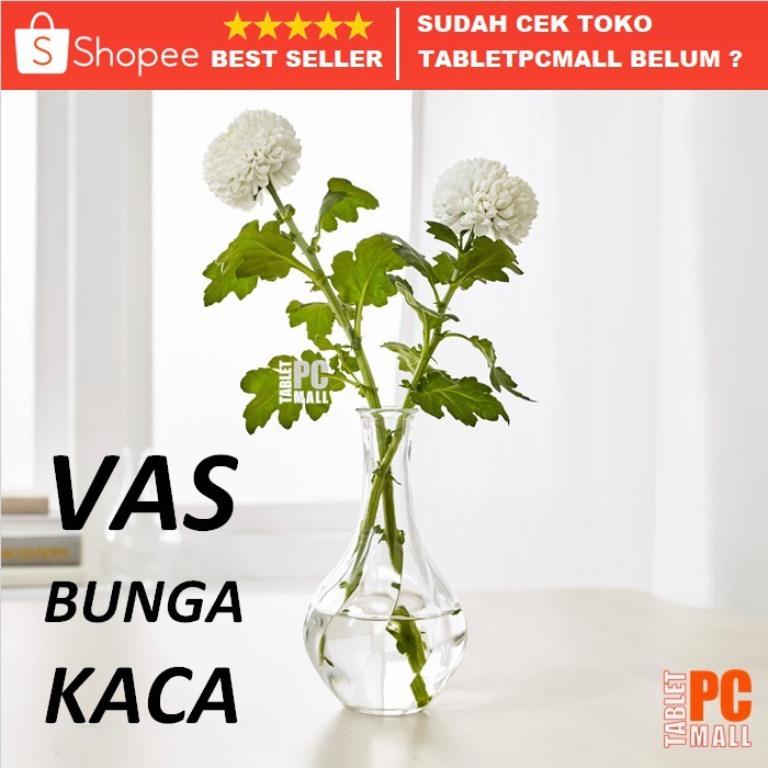 Vas Bunga Kaca Bening 17cm Unik Minimalis Pot Tanaman Artificial