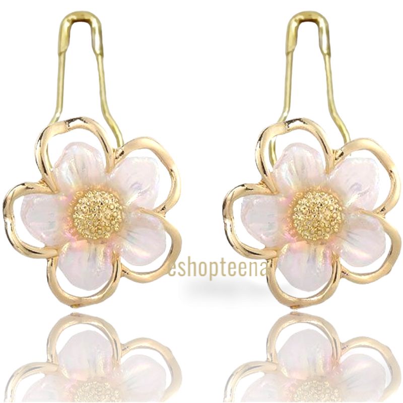 A156 anting hijab bunga putih gold_anting jilbab