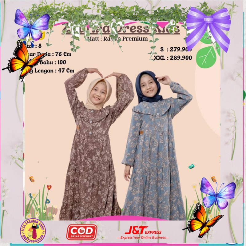 BAYAR COD ZHAFIRA DRESS KIDS ORI BY ARRAFI GAMIS ANAK SD GAUN MOTIF TERBARU TERLARIS TERMURAH GRATIS