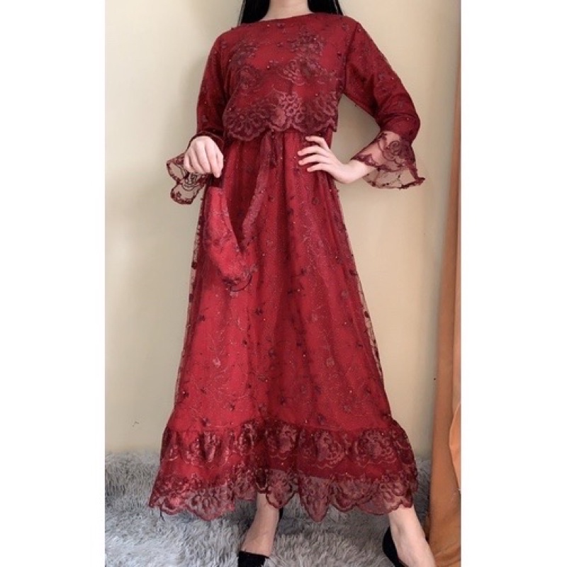 long dress kondangan muslim mewah bahan premium brokat