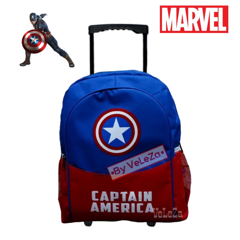 Tas ransel troli anak laki-laki canvas karakter superhero - tas troli