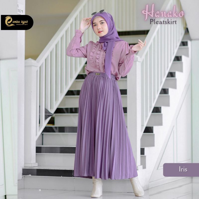 ROK PLISKET BAWAHAN WANITA PLEATED SKIRT HYGET PREMIUM ORI HANAKO PLEATS BY EMKA HIJAB TEBAL ADEM SI