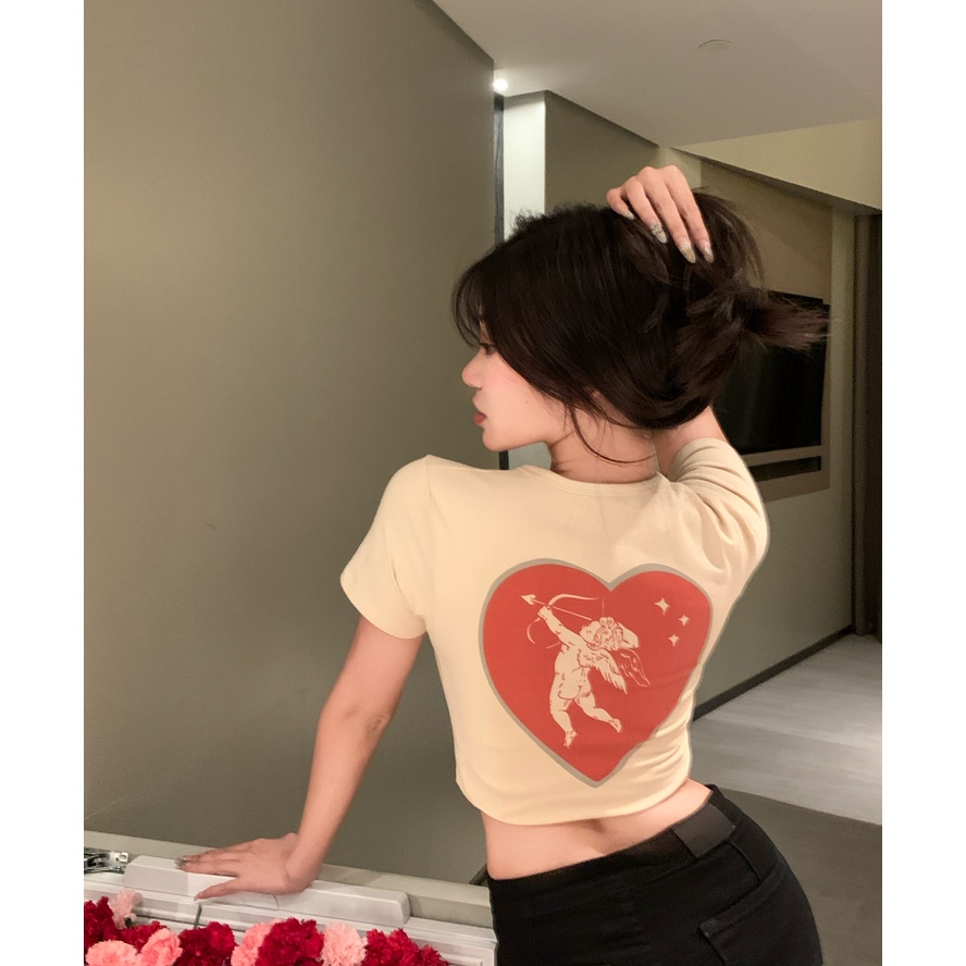 Suhao ~ Kaos American Cupid Heart Print Wanita