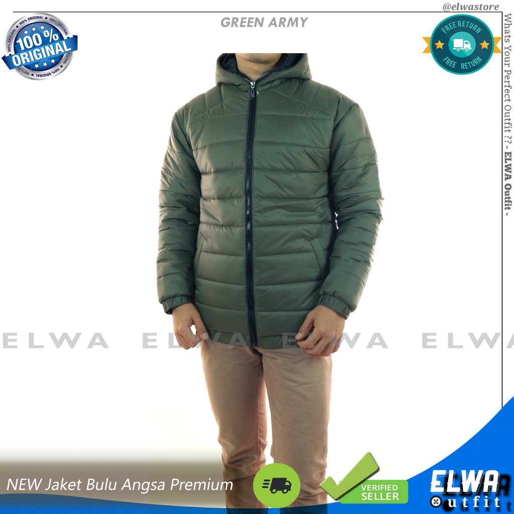 Jaket Pria Winter Model Bulu Angsa Jaket Motor Cowok Premium Tebal Ringan - HIJAU ARMY